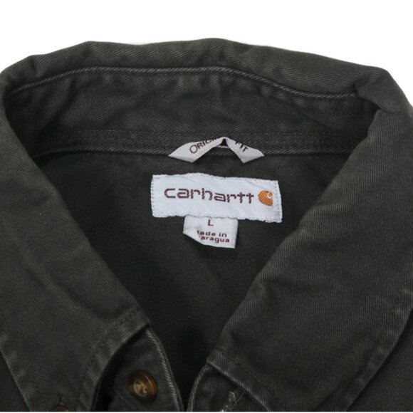 Vtg CARHARTT Gray Button Up Work Shirt New York Drilling Patch Mens sz L /839 - Picture 5 of 6